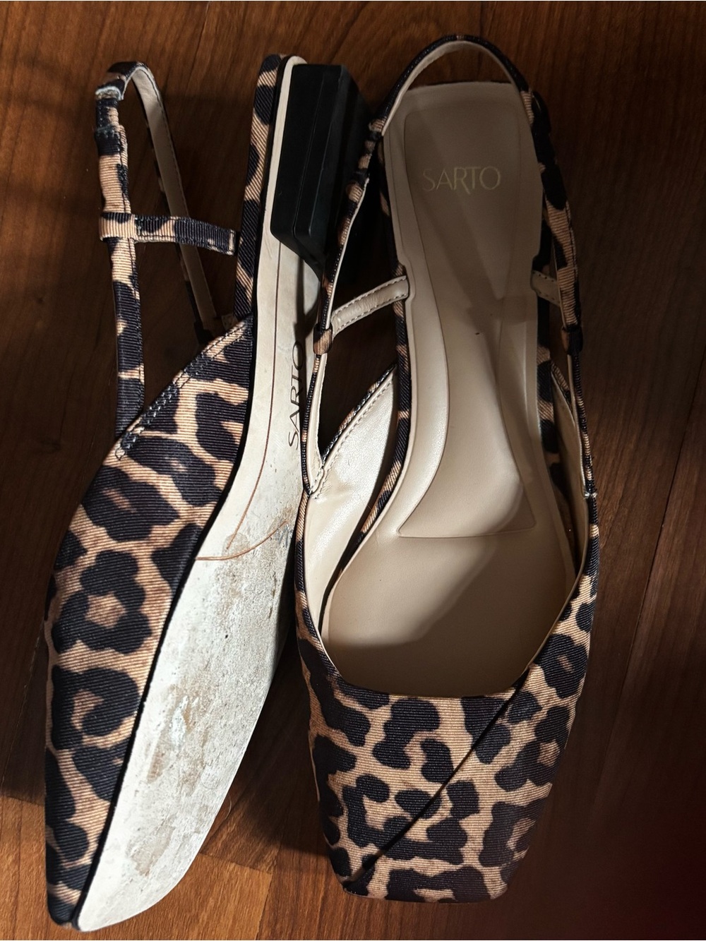 Franco Sarto Leopard Print Slingback Flats - Tan/Black telica square 8.5 -9 nwot - Picture 4 of 7